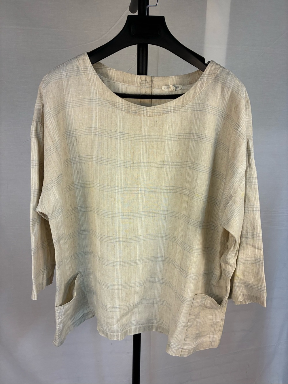 Eileen Fisher Catalan Organic Linen Boxy Plaid Top XL - Picture 2 of 11